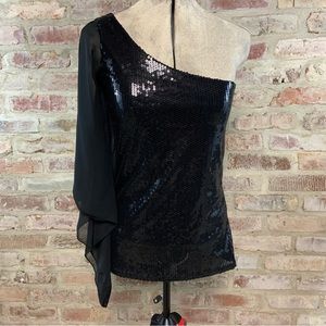 One shoulder sequin black top small
